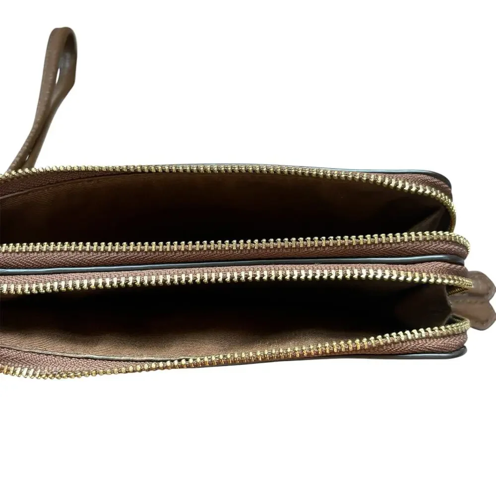 Coach Double Corner Zip Wristlet in Dark Brown Pebble Leather